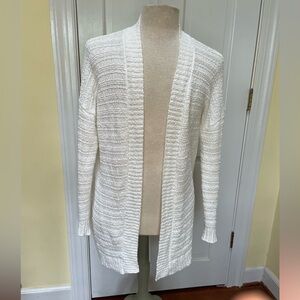 C&C California White 100% Cotton Open Front Cardigan Sweater L EUC